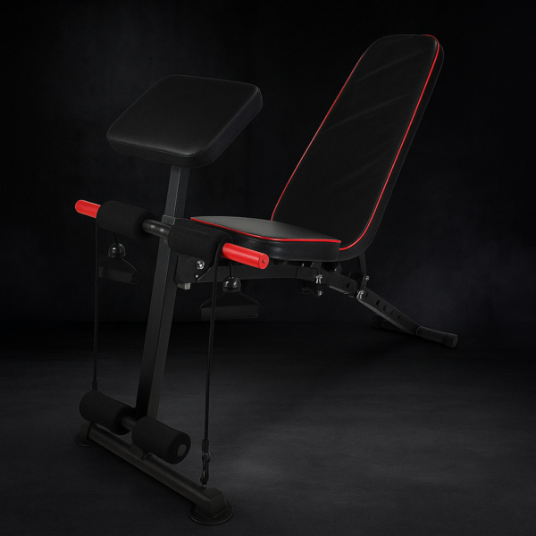 Adjustable Weight Bench with Preacher Curl Pad, Resistance Bands & Leg Extension – Foldable Full Body Home Gym Equipment