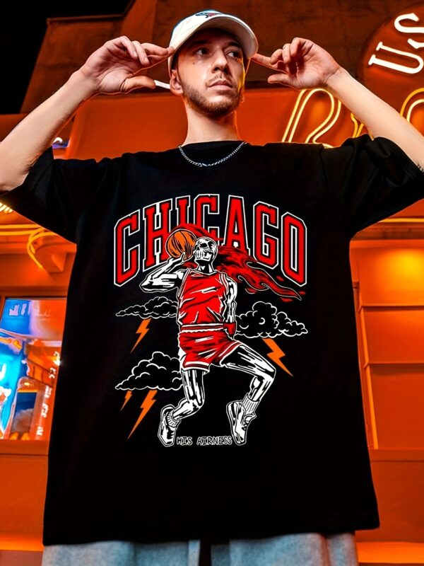 Men’s Retro Basketball Print T-Shirt – Summer Casual Round Neck Sports Top for Gym, Running & Daily Wear
